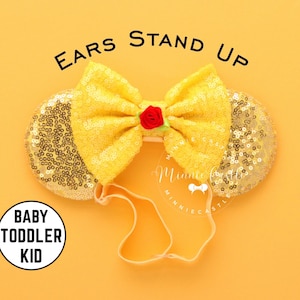Belle Ears, Belle Minnie Ears, Mickey Ears, Beauty and The Beast Ears, Princess Ears, Baby Toddlers Minnie Ears with Elastic Headband