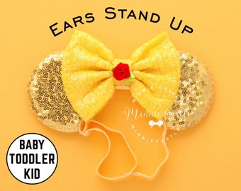 Belle Ears, Belle Minnie Ears, Mickey Ears, Beauty and The Beast Ears, Princess Ears, Baby Toddlers Minnie Ears with Elastic Headband