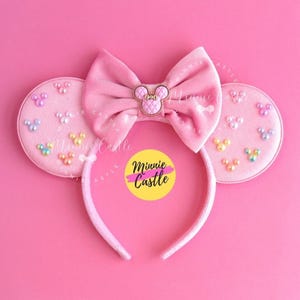 Pastel Pearl Mouse Ears, Mickey Ears, Pink Minnie Ears, Velvet Bow , Mouse Pearl Ears Headband, Valentine’s Day Gift Idea for Girls & Women