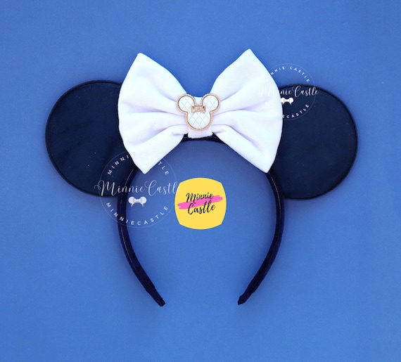 Navy Mouse Ears With White Velvet Bow | Suede Mouse Ear 