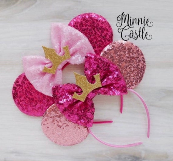 Disney Pink Minnie Ear Headband with Gold Bows and Purple Accents Authentic 2024 Disney Parks Tangled Rapunzel pascal Minnie  main image 2