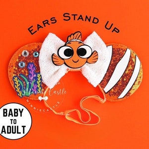 Nemo Ears,  Nemo Mickey Ears, Minnie Ears, Mickey Ears, Finding Fish Mouse Ears, Mouse Ears headband with Elastic Band, Dory Minnie Ears
