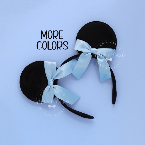 Light Blue Mouse Ears | Coquette Double Satin Bow Suede Headband | Custom Colors |Theme Park Accessories