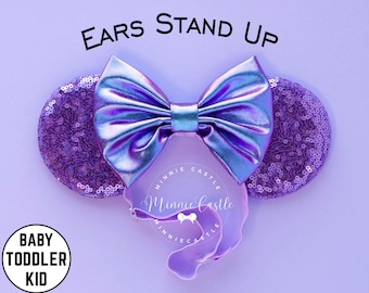 Mickey Ears for Toddlers, Baby Minnie Ears, Mickey Ears, Purple Mouse Ears, Minnie Ears, Mouse Ears with Elastic Headband, Mickey Ears Kids