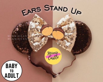 Chipmunk Mickey Ears, Mickey Ears, Minnie Ears, Acorns Mouse Ears, Toddler Mickey Ears, Adult Mouse Ears with Elastic Headband