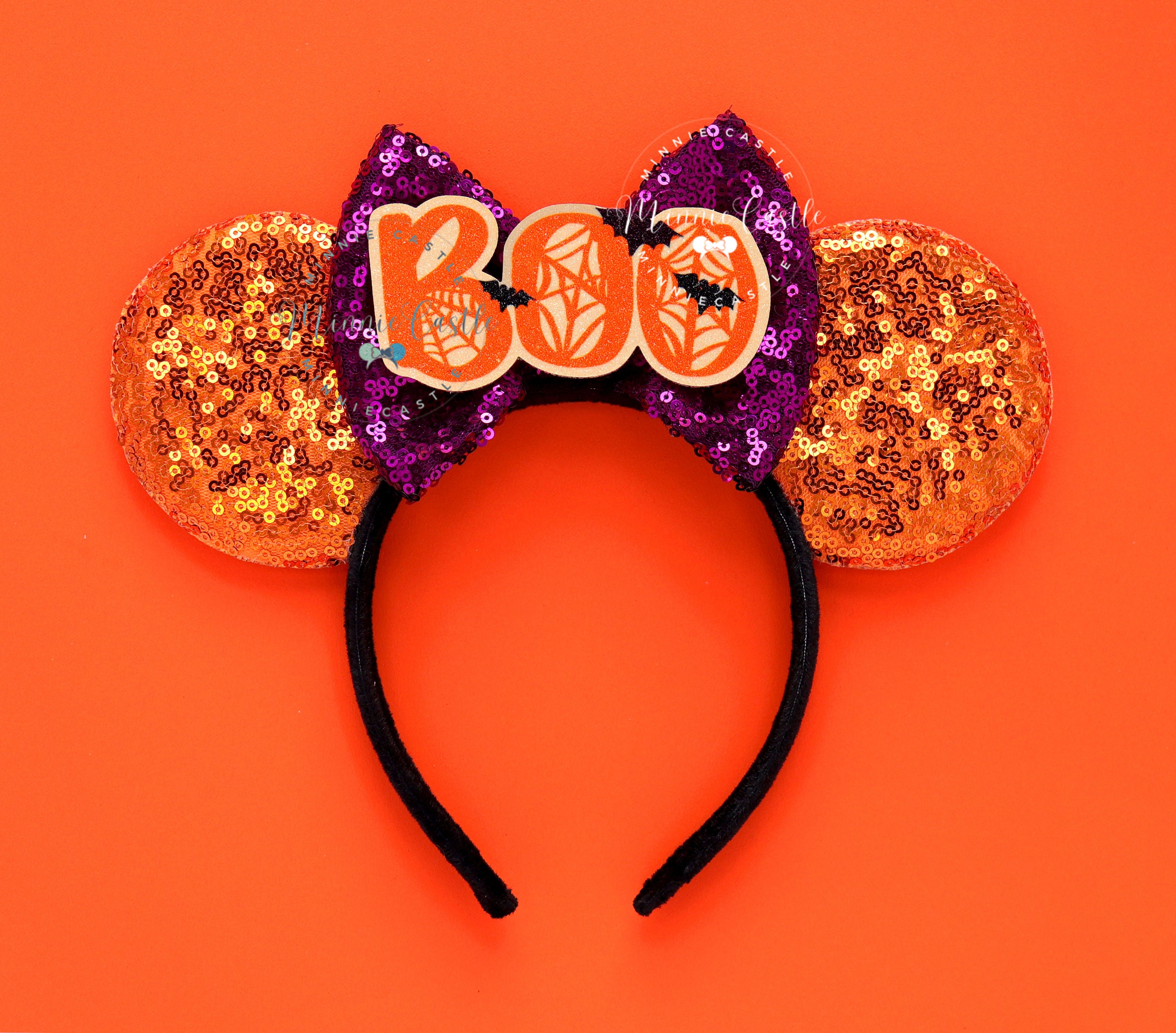 パンプキンマウスの耳、ミッキーの耳、オレンジパープルのミニーの耳の