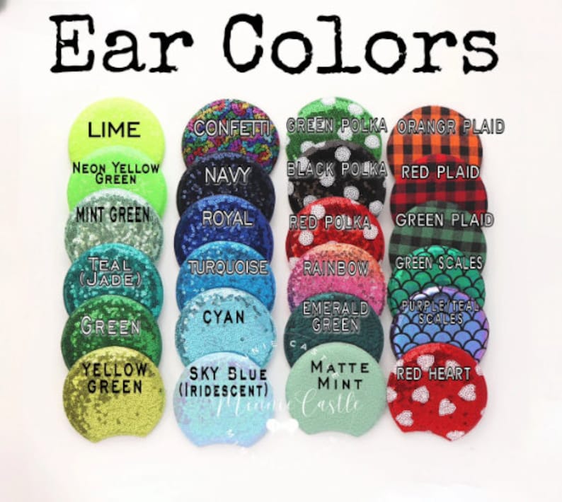 May include: A variety of colors of sequin fabric ear headbands. The colors include lime, neon yellow green, mint green, teal, green, yellow green, confetti, navy, royal, turquoise, cyan, sky blue, black polka dot, red polka dot, rainbow, emerald green, matte mint, green plaid, orange plaid, red plaid, green scales, purple teal scales, and red heart.