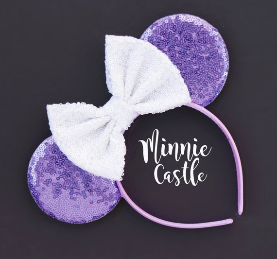 Mouse Ears Light Purple White Bow Headband Mickey Minnie  display picture 3
