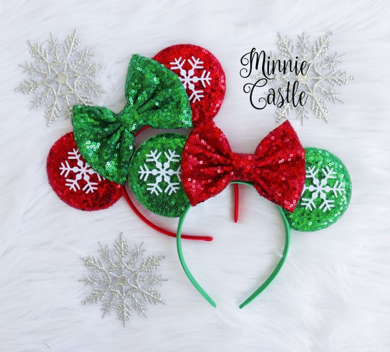 Disney Parks Christmas Minnie Ears Red Snowflake Green Sequin Bow ? s-l400.jpg main image 3