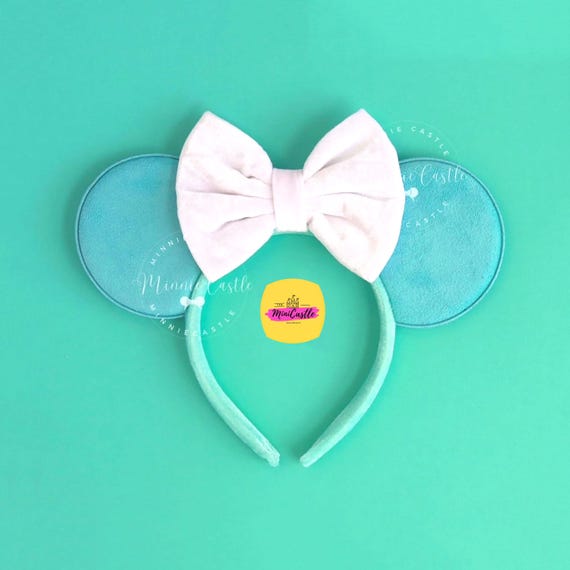 Teal Mouse Ears White Velvet Bow Headband for Kids and Adults | Custom Color Available