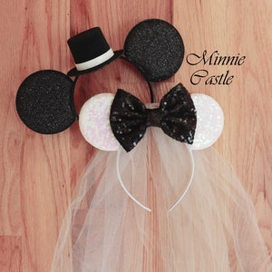 Bride & Groom ears, Bride ears, Bride Minnie mouse ears , White Bride Mickey ears Headband, honeymoon ears, Wedding ears, engagement ears image 3