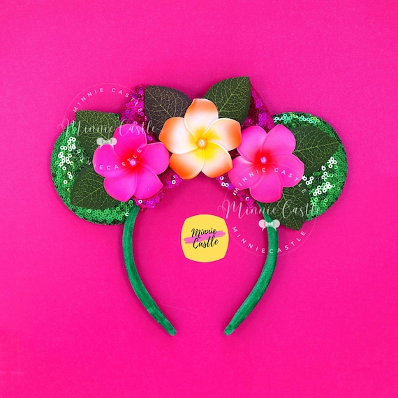 Hawaiian Flowers Ears, Mickey Ears, Plumeria Minnie Headband  display picture 2