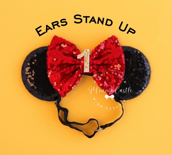 Minnie Ears, 1st Birthday Minnie Mouse Ears, First Birthday Mickey Ears  Elastic Headband, Baby Minnie Mouse Ears Headband, Disney Ears - Etsy