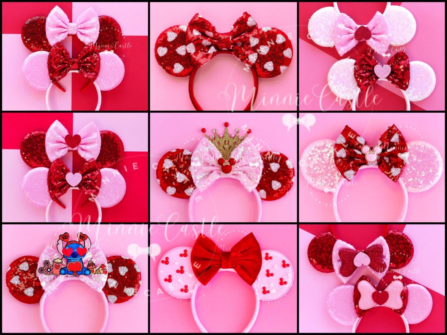 Disney parks Minnie Mouse Pink Flower Valentines Ears Headband New Valentine main image 2
