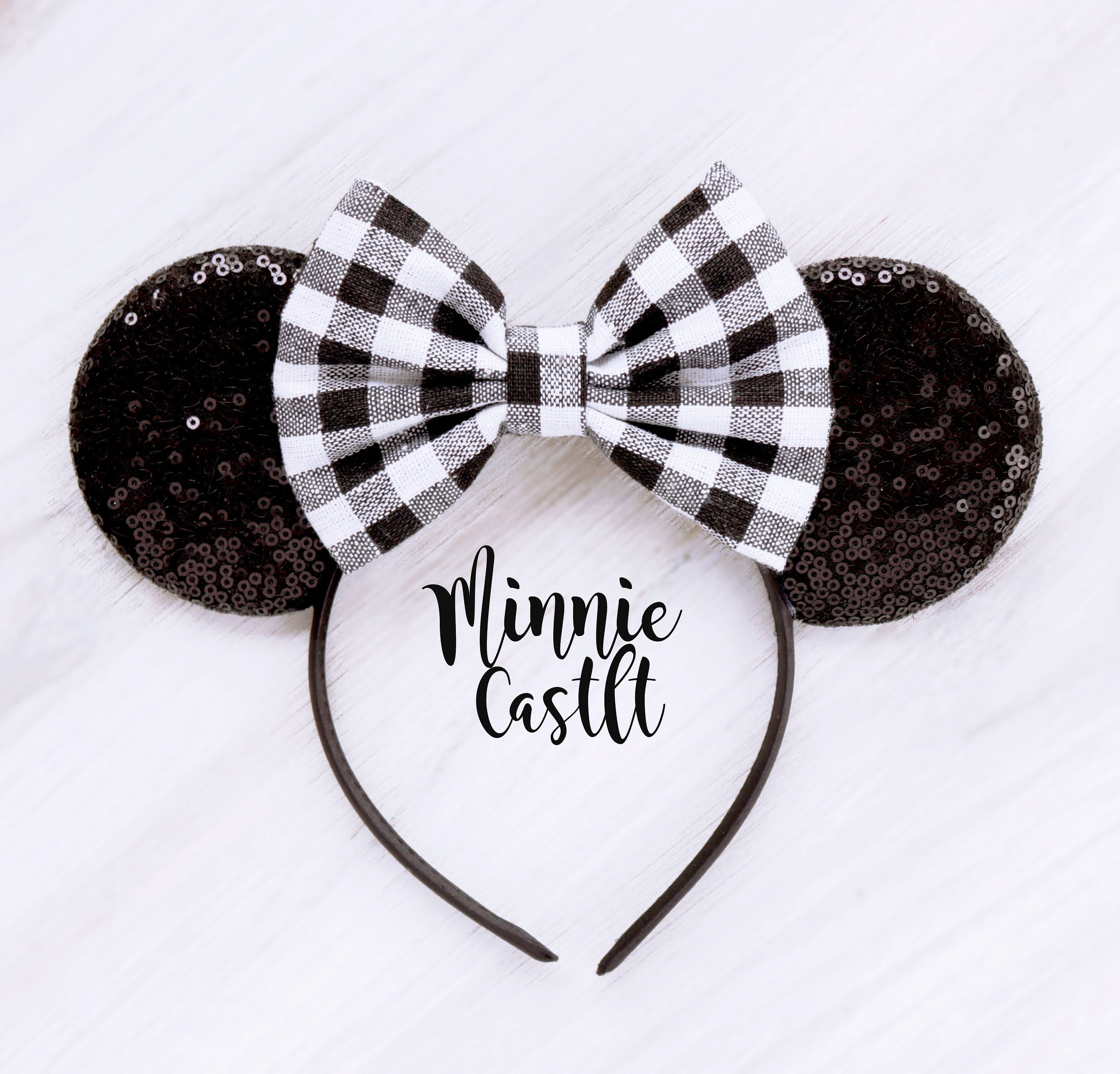 Mouse Ears Black White Checkered Gingham Bow Headband Mickey  display picture 2