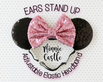 Minnie Ears, Baby toddler Minnie mouse ears elastic headband, Baby Minnie mouse ears headband, Minnie ears with stretch band, Disney Mickey