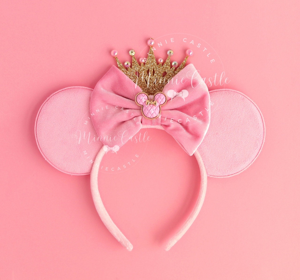 Gold Crown Mouse Ears, Pink Mickey Ears, Velvet Bow Mouse  display picture 1