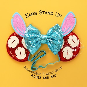 Hawaiian Stitch ears, Mickey Ears, Minnie Ears, Women Adult Mickey Ears with Elastic Headband, Character Ears for Kids Women