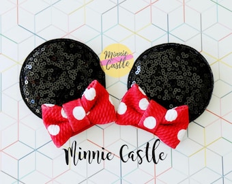 Mickey ears Hair clips, Mickey ears, Mickey ears, Mouse ears hair clip, Mickey hair clips, Minnie ears, polka dot bow, toddlers and kids