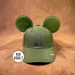 Khaki Green Mickey Ears, Army Green Mouse Ears Baseball Cap for Boys & Men,, Custom Color Minnie Ears Hat for Kids and Adults