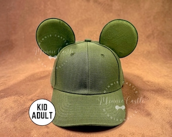 Orejas de Mickey color verde caqui, gorra de béisbol con orejas de ratón color verde militar para niños y hombres, gorro con orejas de Minnie de color personalizado para niños y adultos.