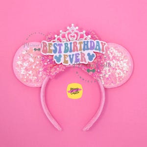 Tiara di compleanno con orecchie da Minnie, le migliori orecchie da Topolino per il compleanno di sempre, orecchie da Topolino con corona, regalo per bambini e adulti, idea regalo per cerchietto per bambina.