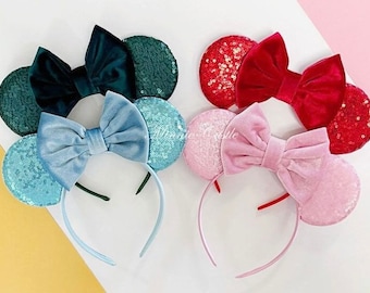 Velvet Bow Mickey Ears, Mickey Ears, Minnie Ears, Sequin Mouse Ears, Mouse Ears Headband, Velvet Bow avec Sequin Ears, Mickey Ears