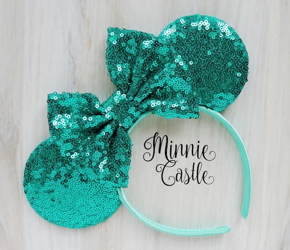 Mouse Ears Teal Jade Headband Mickey Minnie Sequin Ears Kids  display picture 1