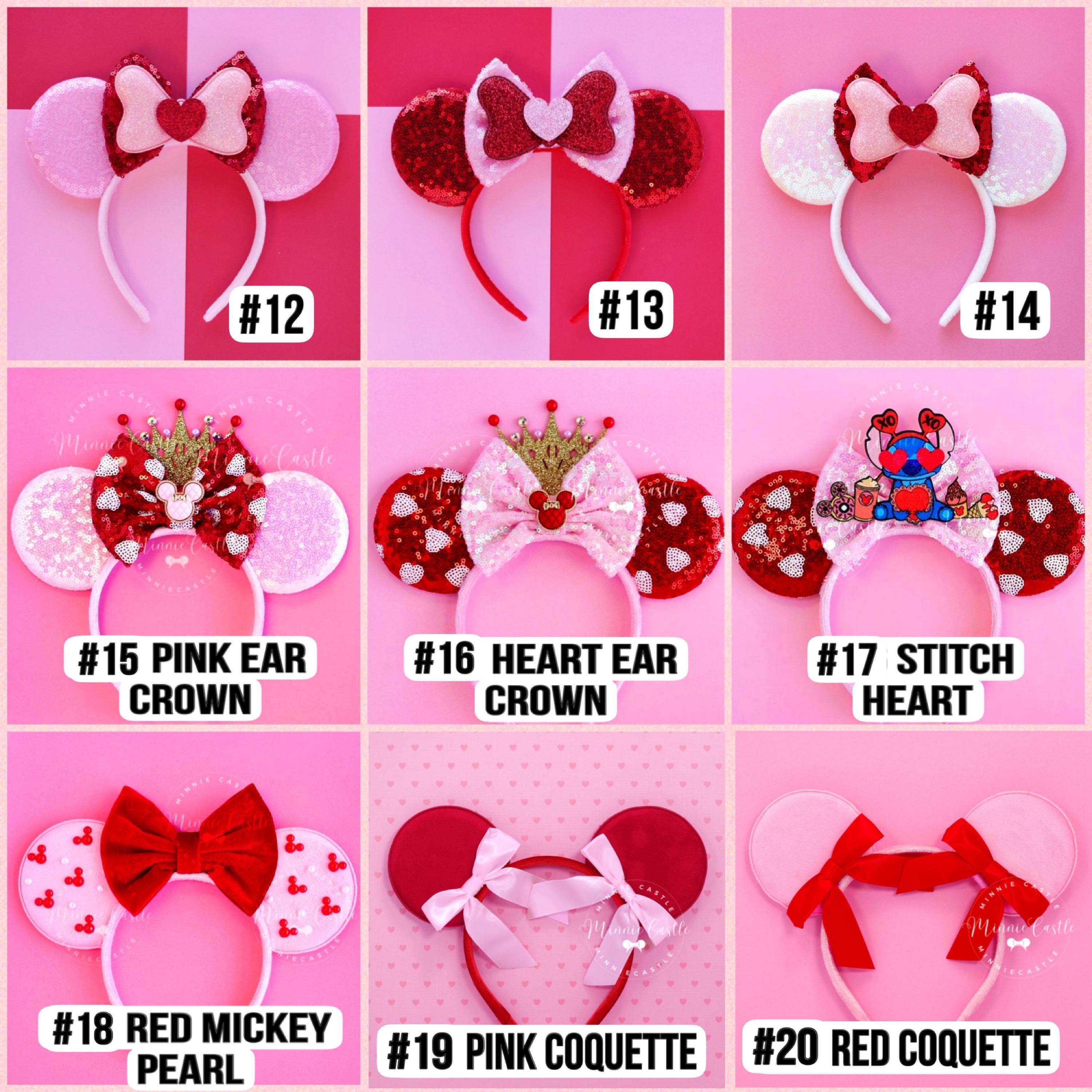 Mouse Ears Embroidered Heart Red White Sequin Headband 