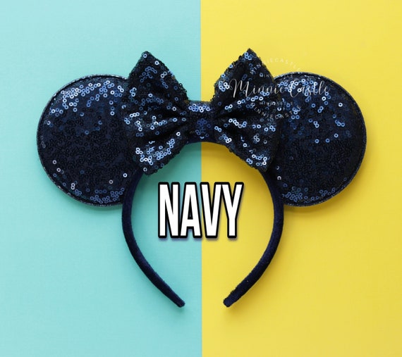 Mouse Ears Navy Blue Headband Mickey Minnie Sequin Ears Kids 