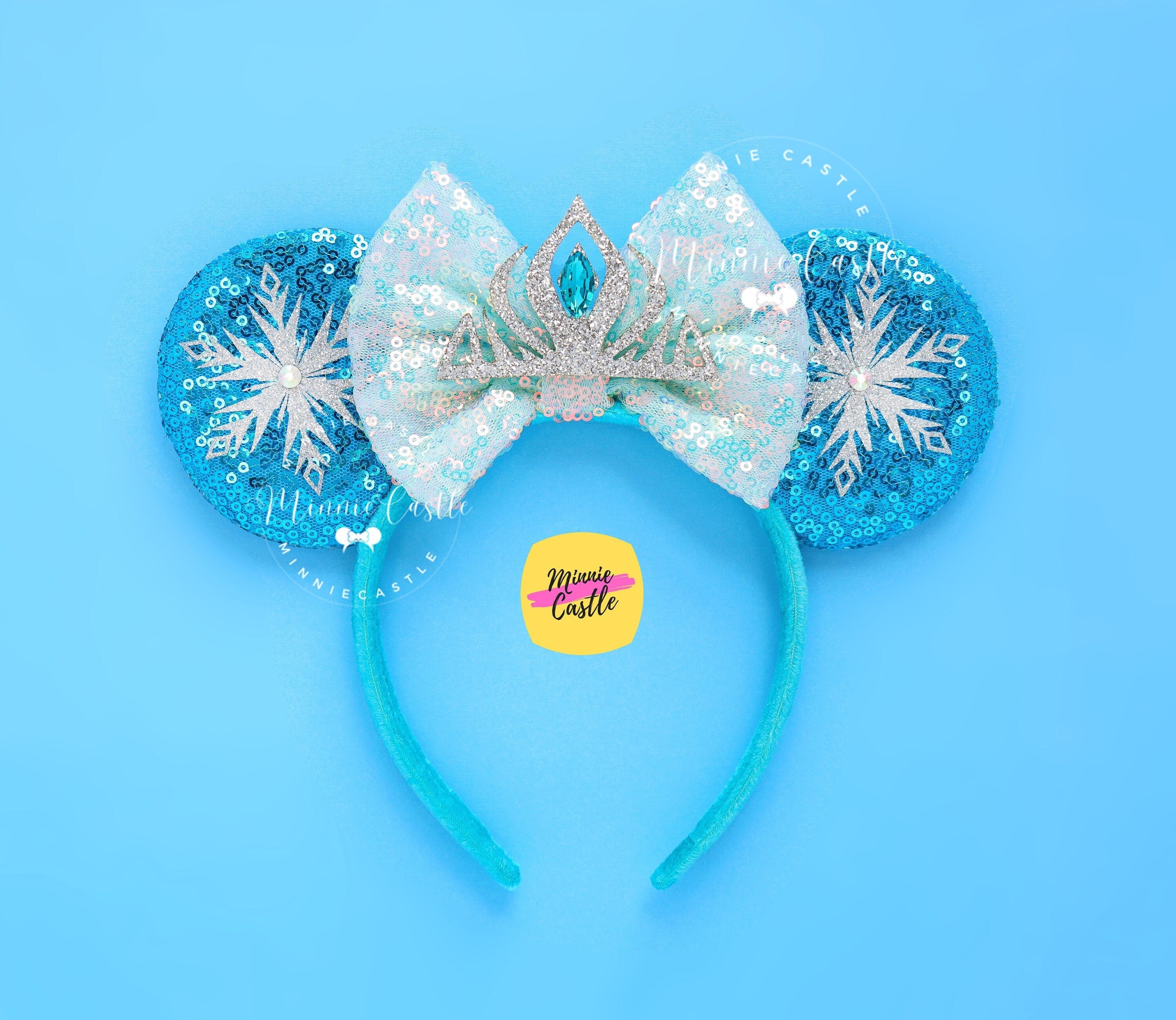 NWOT Disney Parks Blue Frozen Snowflake Queen Elsa Minnie Mouse Ear Headband Disney Parks Frozen Elsa Snowflake Blue & White Minnie Mouse  main image 4