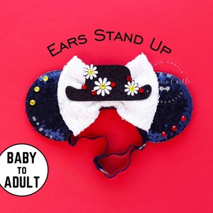 Mary Pop ears, Minnie Ears, Mary Pop Mickey Ears, Mouse Ears with Adjustable Elastic headband , Movie Characters Ears, Mickey Ears
