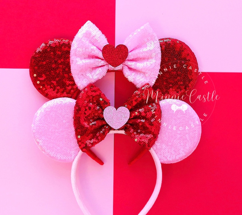 Valentines Day Mickey Ears, Valentines Day Minnie ears, Mickey Ears, Minnie Ears, Mouse Ears headband, Heart Mickey Ears for Adults Kids image 1