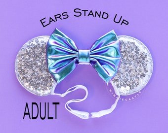 Minnie ears, Mickey ears Elastic Headband, Women adults Mouse ears, Mickey Ears, Silver purple Minnie ears, comfortable stretch band