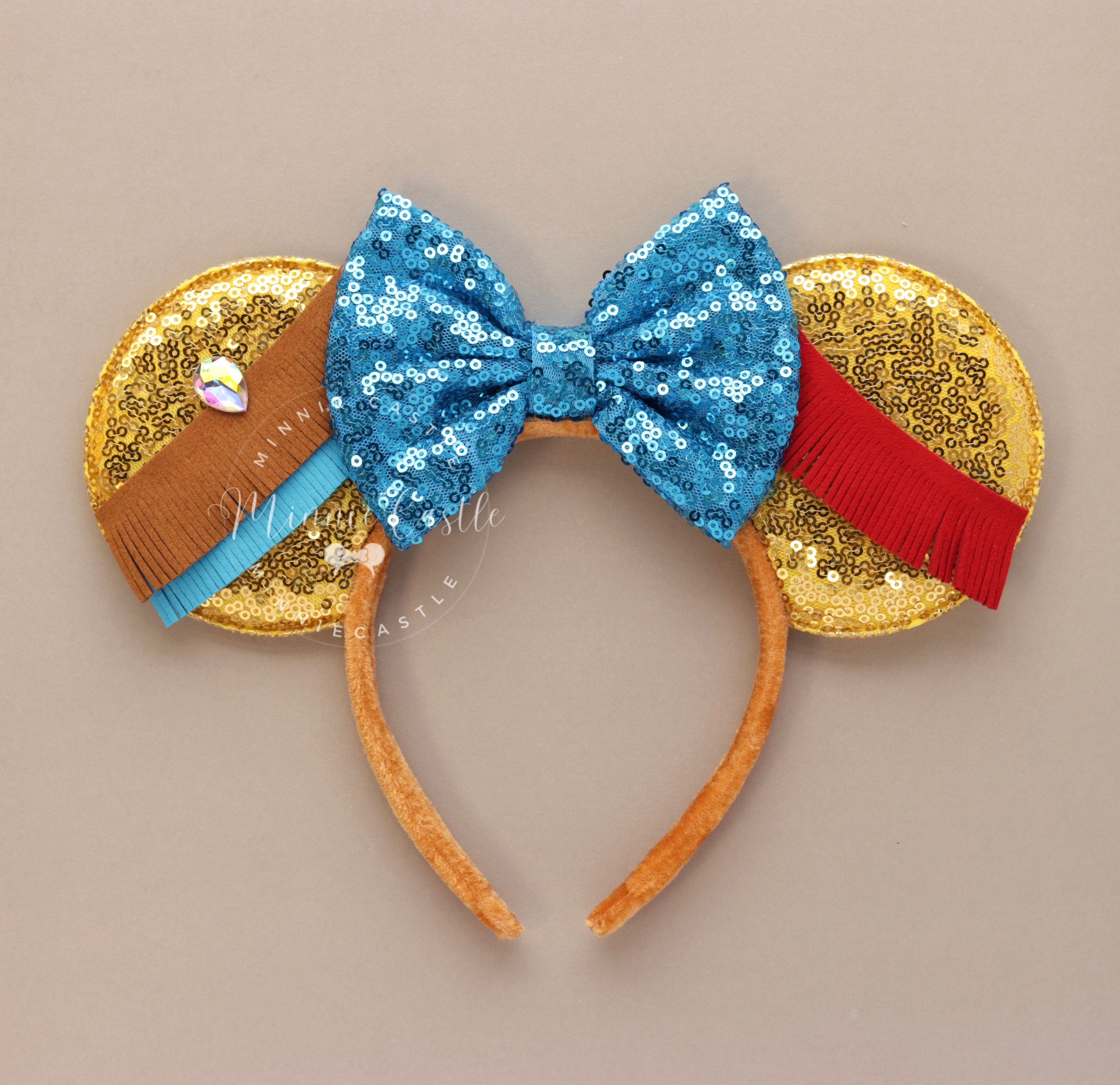 Disney Navy and Orange Bayou Adventure Ear Headband with Gold Lotus Bow Light-Up DVC Halloween Ear Headband Now at Walt Disney World  main image 2