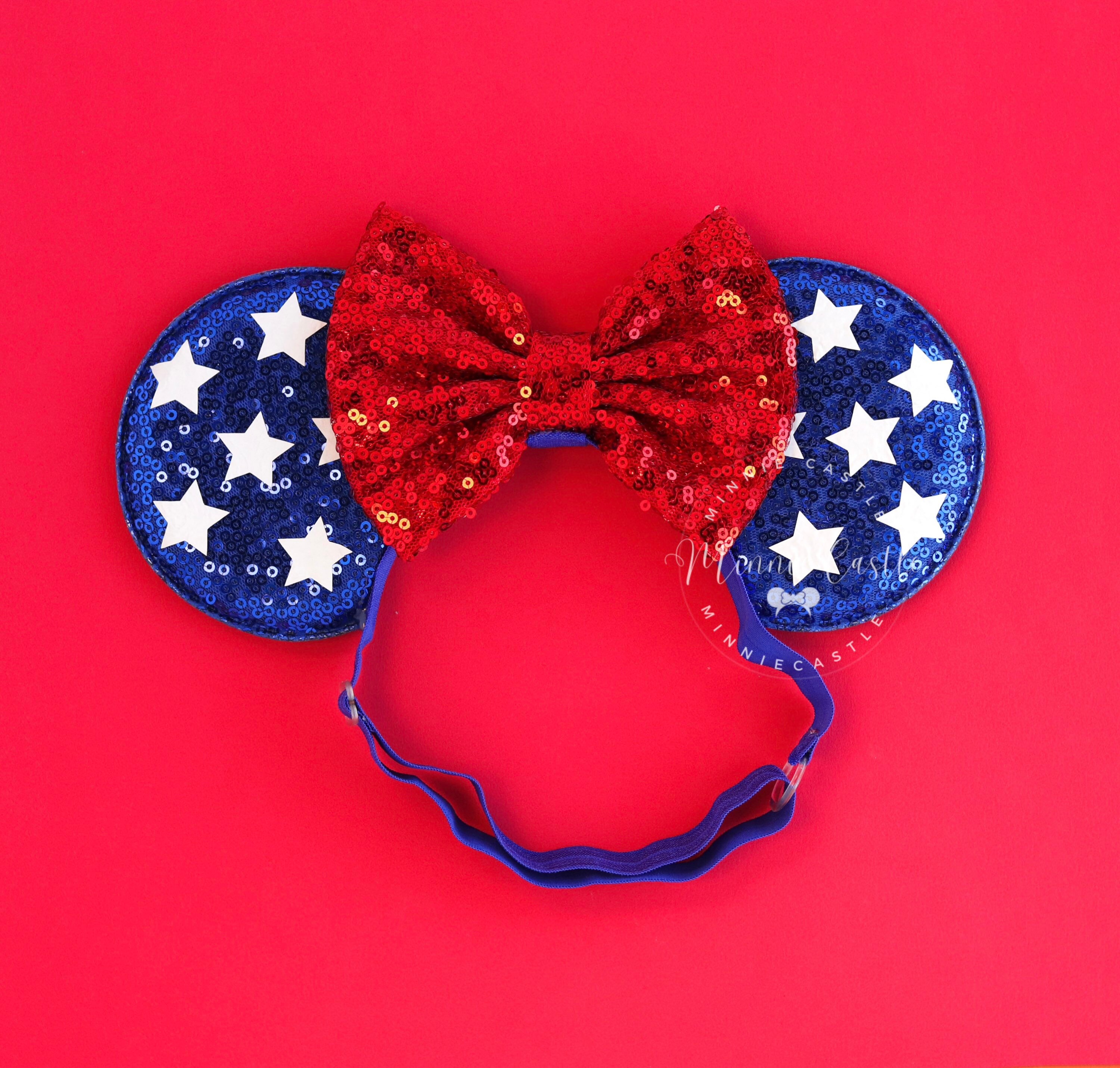 DISNEY PARKS‎ MINNIE MOUSE AMERICANA RED SEQUIN EAR HEADBAND STARS & STRIPES BOW Minnie Mouse Ears Headband Stars and Stripes Patriotic with  main image 3
