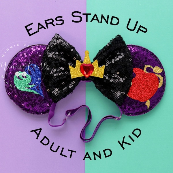 Minnie ears, Mickey ears, Descendant Ears, adults and kids Mouse Ears, Evil Mickey ears with Elastic headband, Mouse ears with stretch band