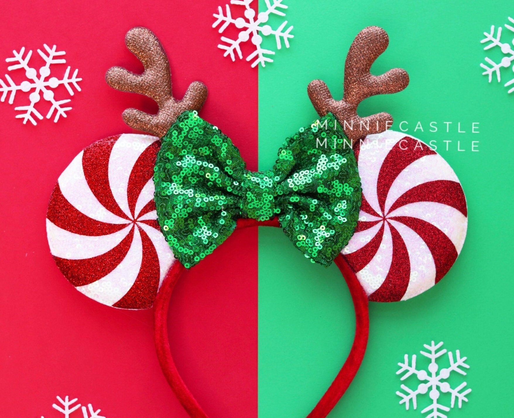Custom Peppermint Candy Christmas Mickey Mouse Inspires Ears Headband Peppermint Candy Ears, Mickey Christmas Ears, Holiday Minnie  main image 3