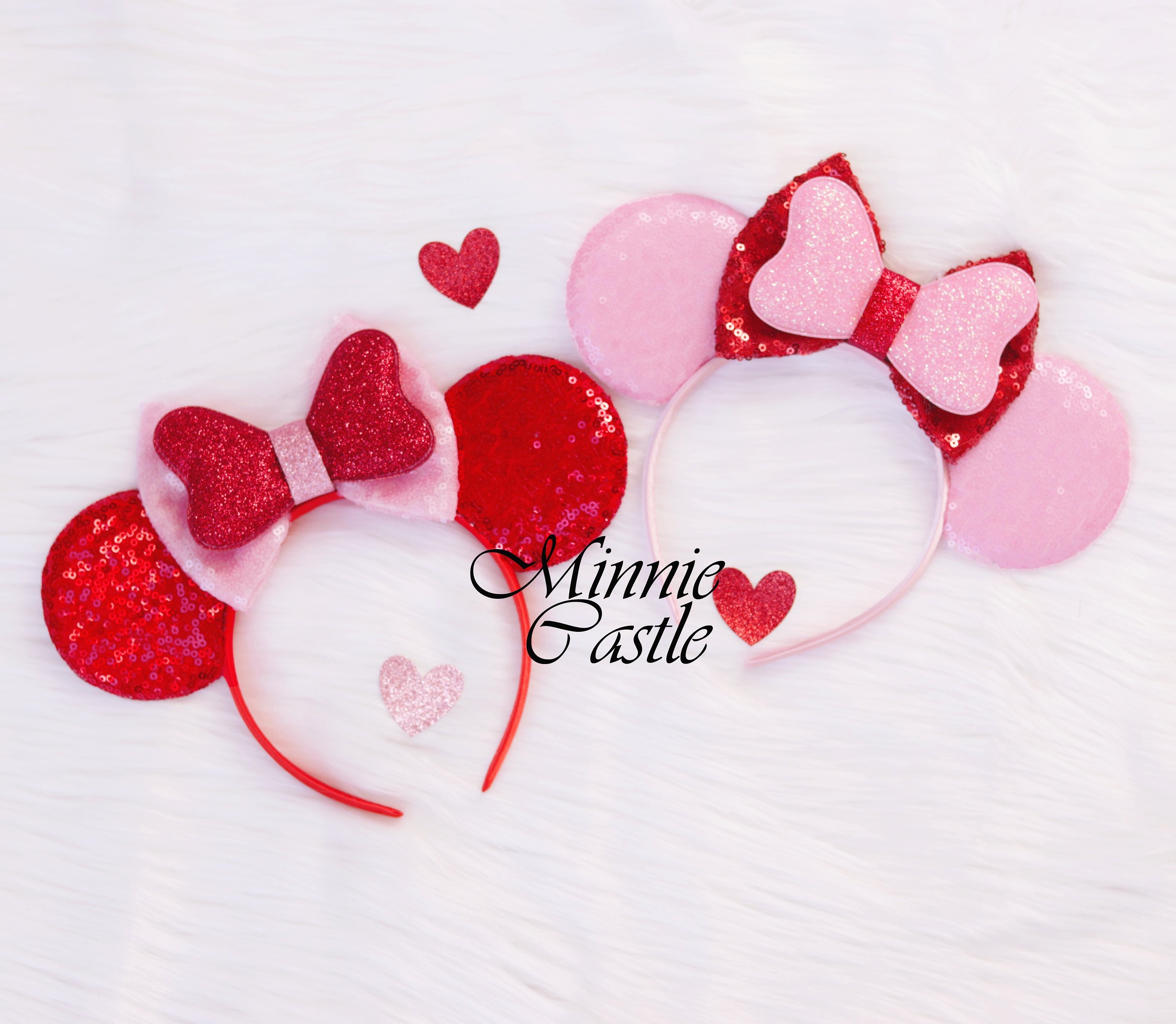 Disney Parks 2023 Valentines Minnie Ears Pink Rosebud White Hearts Headband  NWT