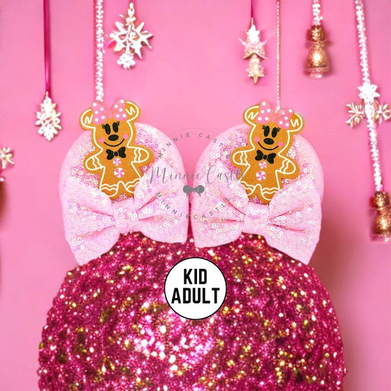 Christmas Gingerbread Ears, Pink Minnie Hair Clips, Mickey Ear, Mouse