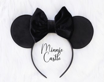 Black Velvet Minnie Ears, Solid Black velvet mouse headband, Velvet Minnie Inspired Ears, Solid Black Minnie ears, Black Mickey mouse ears