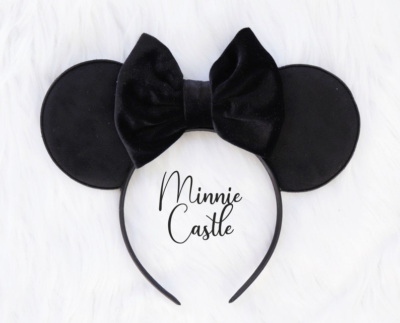 Black Velvet Minnie Ears Solid Black velvet mouse headband image 1