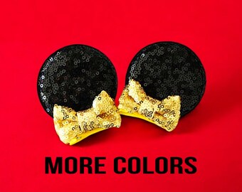 Orejas negras y doradas para el cabello, orejas de Mickey, orejas de Minnie para niños pequeños, orejas de Mickey con lentejuelas para niños, orejas de ratón para cosplay para niñas.