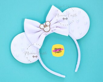Perlas blancas en orejas de ratón, orejas de Mickey para novia, diadema con orejas de Minnie, orejas de perla de Mickey para niños y adultos, regalo de despedida de soltera para amigas.