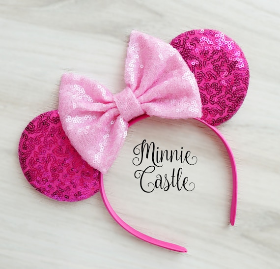 Mouse Ears Fuchsia Pink Headband Mickey Minnie Sequin Ears  display picture 1