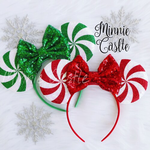 Red peppermint Minnie ears, Peppermint Mickey ears, Christmas Minnie ears, Christmas ears, Candy Cane Minnie Mouse Ears, Red Peppermint ears