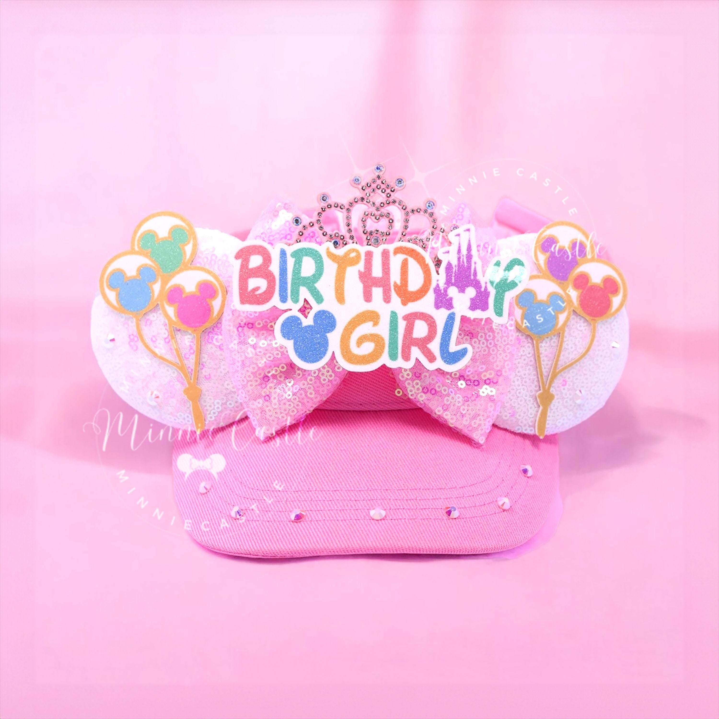 Birthday Girl Crown Visor, Mouse Ears Visor, Minnie Ear, Mickey Ears, Pink Birthday Mouse Ear Hat, Birthday Mickey Hat for Kids & Adults