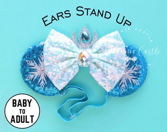 Elsa Mickey Ears, Frozen Mouse Ears, Baby Toddlers Minnie Ears, Princess Ears, Minnie Ears, Mickey Ears, Mouse Ears with Elastic Headband