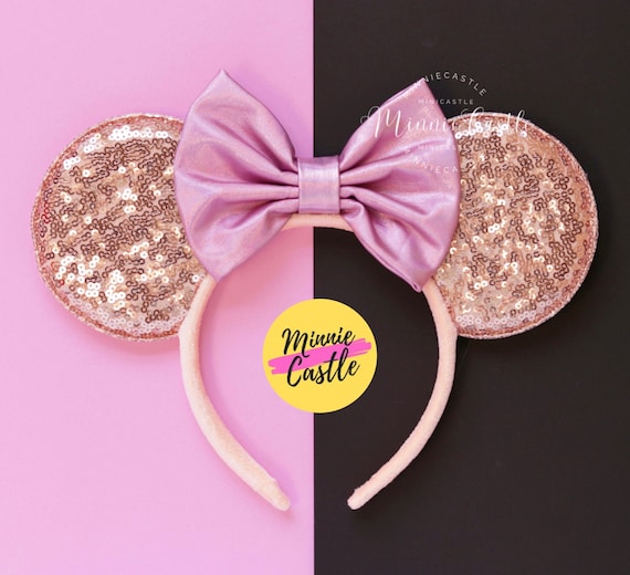 Mouse Ears Rose Gold Pink Bow Headband Mickey Minnie Ears Kids & Adults