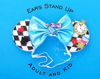 Oreilles d'Alice Mickey, oreilles d'Alice Mouse, oreilles de Mickey, oreilles de Minnie, oreilles de souris avec bandeau élastique, oreilles du pays des merveilles, oreilles de Mickey
